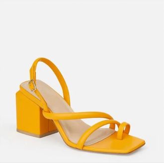 Lafayette 148 New York Womens Soft Calfskin Leather Heeled City Slingback Sandals In Golden Yellow