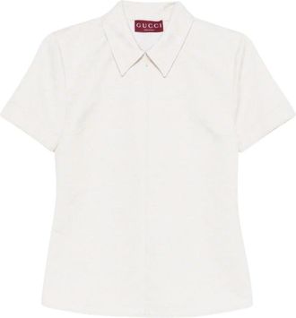 Gucci Zijden Blouse met Korte Mouwen - Dames - Shirt Kleedjes - Beige - S - Kleedjes