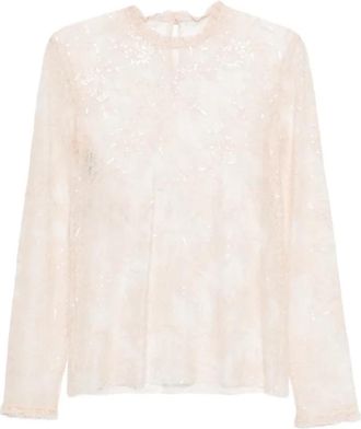 Alberta Ferretti Lace Blouse - Dames - Blouses - Beige - L - Pailletten - Overhemden