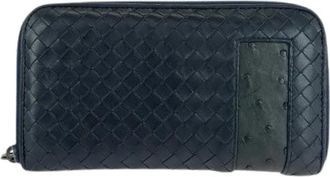 Bottega Veneta Pre-owned Intrecciato Leren Struisvogel Portemonnee - Heren - Vintage Accessoires - Zwart - ONE Size - Leer - Vintage