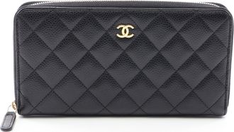 Chanel Black Grained Calfskin Long Wallet (Bi-Fold) (Pre-Owned)