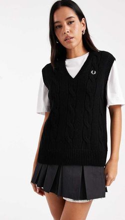 Fred Perry Canotta in maglia a trecce nera-Nero