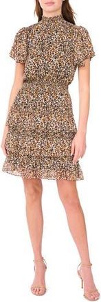 Halogen Smock Neck Tiered Minidress in Toast at Nordstrom Rack, Size Xx-Large