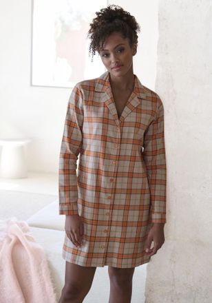 Vivance Nachthemd VIVANCE DREAMS, Damen, Gr. 32, N-Gr, orange (orange, sand, kariert), Flanell, Obermaterial: 100% Baumwolle, kariert, mehrfarbig, kurz, V-Aus