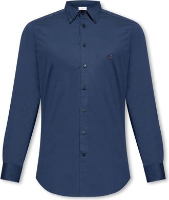 Etro Shirt met Logo - Heren - Casual Overhemden - Blauw - L - Katoen - Overhemden