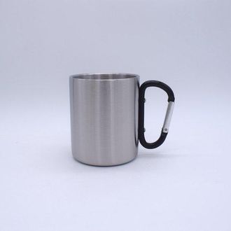 OEM Taza Con Mosquet&oacute;n - Con Asa - Vaso Para Beber - Doble Pared - 220 Ml - Acero Inoxidable - Plateado