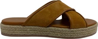 Gianvito Rossi Pre-owned Womens Criss Cross Strap Espadrille Slide Sandals in Brown Suede - Mocha - Size 37.5 EU/IT