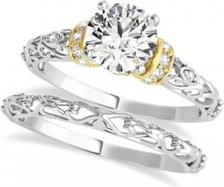 Allurez Diamond Antique Style Bridal Set 14k Two-Tone Gold (0.87ct)