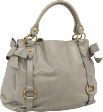 Miu Miu Bow Satchel Vitello Lux Gray Leather Handbag (Pre-Owned)