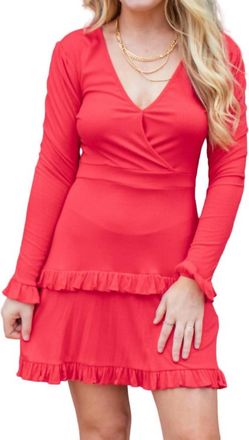 Peach Love California Knit Ruffled Skirt Mini Dress In Red