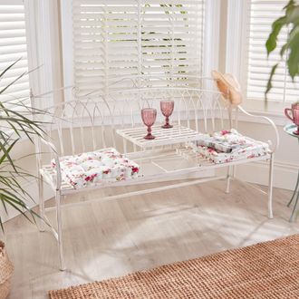 Dibor Vintage Large Cream Arched Outdoor Garden Furniture Companion Seat Bench with Free Set of 2 Floral Box Cushions