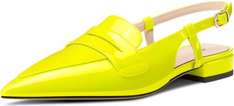 Castamere Slingback Flats for Women Close Pointed Toe Loafers Low Heel Slip-on Pumps Office Casual Dress Shoes 2 CM Heels Yellow 5 UK