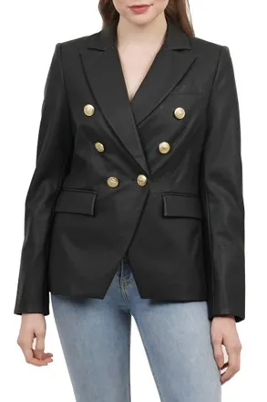 Love Token Nellie Faux Leather Double Breasted Jacket In Black