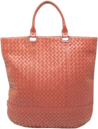 Bottega Veneta Pre-owned Woven Nappa Leather Tote - Dames - Vintage Shopper - Oranje - ONE Size - Leer - Vintage