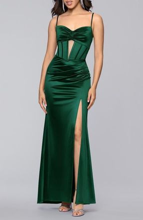Blondie Nites Corset Satin Column Gown in Hunter at Nordstrom, Size 11