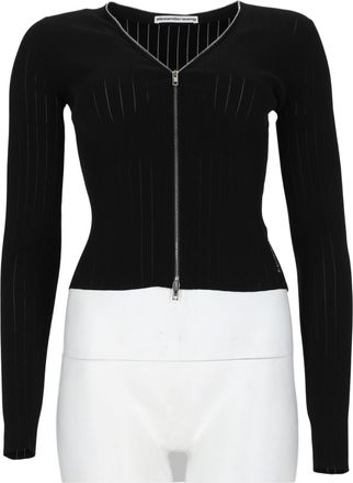 Alexander Wang Pointelle Textured Cardigan With Zip-Up Front And V-Neckline