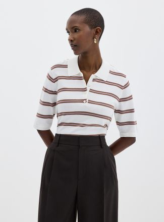 Contemporaine Womens Polo collar multi-stripe sweater