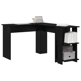Berkfield Home Modern Black Oak Corner Desk with Shelf with Storage Black oak Me