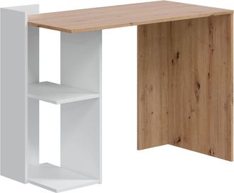 HOMN Mesa de escritorio 2 huecos, madera/blanco, 100 cm