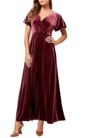 By Design June Velvet Flutter Sleeve Maxi Dress in Raisin at Nordstrom Rack, Size Small