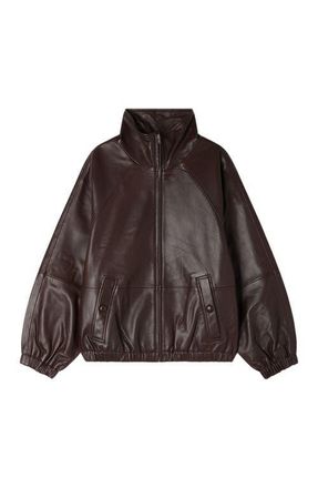 Sandro Oversized zip-up leather jacket in Brown at Nordstrom, Size 34 Eu