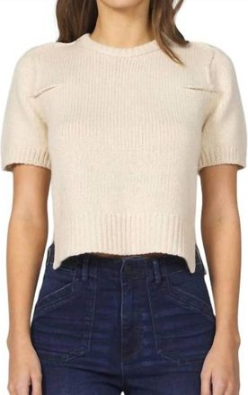 Dear John Denim Short Sleeve Knit Sweater Top In Natural