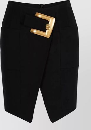 Balmain belted grain de poudre knee skirt