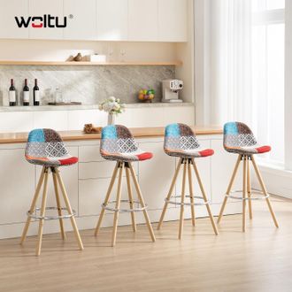 Woltu Woltu 4x Taburete De Bar Con Respaldo Marco De Madera Maciza Muebles Cocina Taburete Alto Para Cocina Bar, Tela, Multicolor