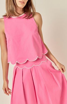 English Factory Scalloped Hem Cotton Tank in Rose Pink at Nordstrom, Size X-Small