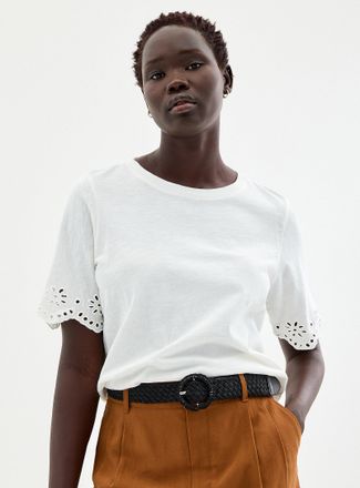 Contemporaine Womens Organic cotton broderie anglaise slub T-shirt