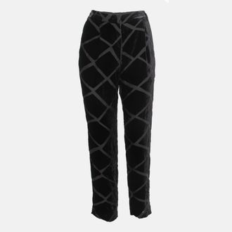 Emporio Armani Black Patterned Velvet Straight Leg Pants
