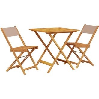 vidaXL Juego De Bistro De 3 Piezas Tela Y Madera Maciza Taupe Vidaxl