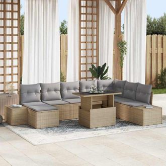 vidaXL Conjunto De Sof&aacute; De Jard&iacute;n 9 Pcs Beige Polirat&aacute;n Vidaxl