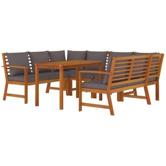 vidaXL Juego Comedor Jard&iacute;n Y Cojines 7 Piezas Madera Maciza Acacia Vidaxl