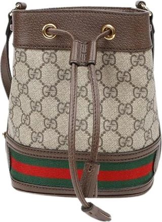 Gucci Pre-owned Bucket Bags, female, Brown, Size: ONE SIZE Pre-owned Ophidia Mini Bucket Shoulder Crossbody Bag