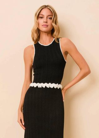 Solid & Striped Diana Wavy Rib Sleeveless Top In Noir/brule
