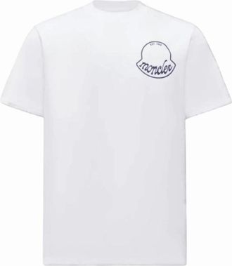 Moncler Mens Moncler Printed and Embossed White Logo T-shirt - Size: 40
