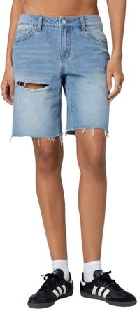 Edikted Riptide Ripped Denim Bermuda Shorts in Blue-Washed at Nordstrom, Size X-Large
