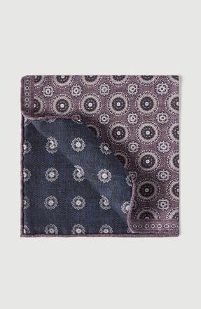 Brunello Cucinelli Silk pocket square with medallion design in Blueberry at Nordstrom