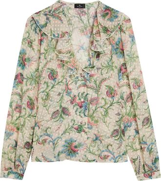 Etro Textured Floral-print Silk-blend Shirt - Multicoloured 1 - 38 (UK6 / XS)