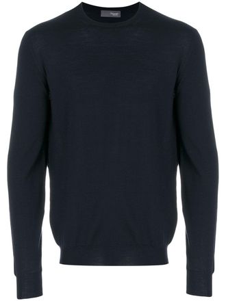 Drumohr Black Fitted Crew Neck Wool Sweater