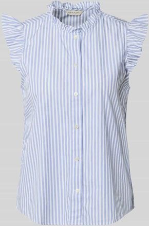 GANT Regular Fit Bluse mit Stehkragen und R&uuml;schen in Hellblau, Gr&ouml;&szlig;e 34