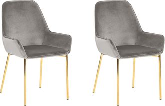 Beliani Beliani - Conjunto De 2 Sillas De Comedor Tapizadas En Terciopelo Gris Con Patas Doradas Estilo Retro Glamour Loverna
