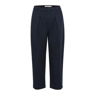 Inwear Marineblauwe Loose Fit Broek met Gebogen Pijpen - Dames - Broeken - Blauw - Maat: W34 Katoen
