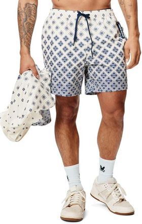Psycho Bunny Tobias Geo Print 6-Inch Swim Trunks in Pristine at Nordstrom, Size Xx-Large