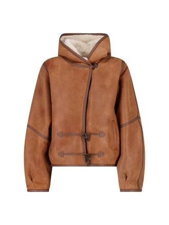 Isabel Marant Amiel Hooded Shearling-Lined Leather Jacket