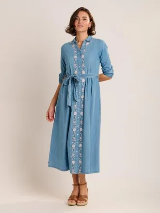 Brakeburn Viviana Embroidered Maxi Dress in Blue at Nordstrom, Size 16