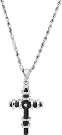 Steeltime HMY JEWELRY Two Tone Simulated Diamond Cross Pendant Necklace in Metallic at Nordstrom Rack