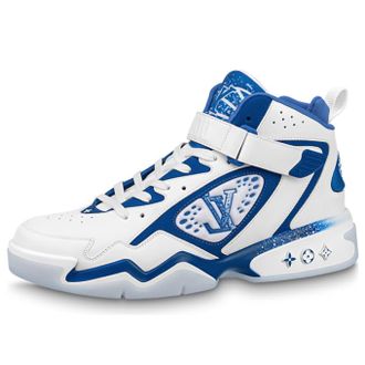 Louis Vuitton Trainer 2 Ankle Sneakers White with Blue 1AB8TR