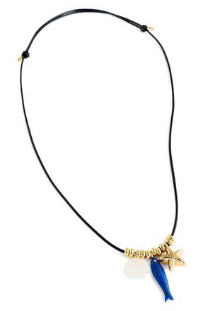 Madewell Semiprecious Charm Leather Choker Necklace in Antique Gold at Nordstrom